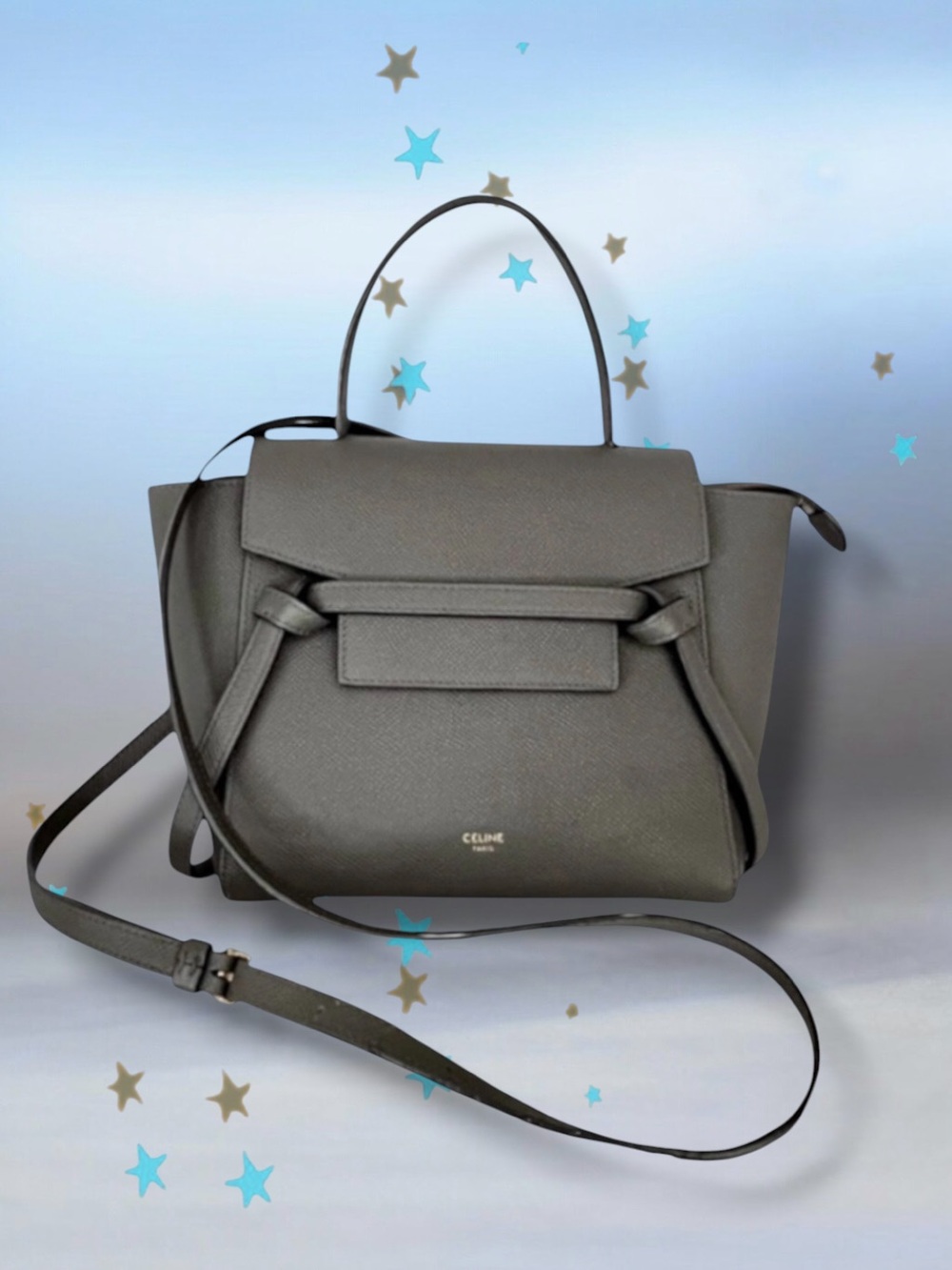 💗CELINE Nano Belt Bag Crossbody Grained Calfskin • Charcoal • Gold-Tone Metal